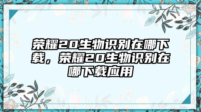 榮耀20生物識(shí)別在哪下載，榮耀20生物識(shí)別在哪下載應(yīng)用